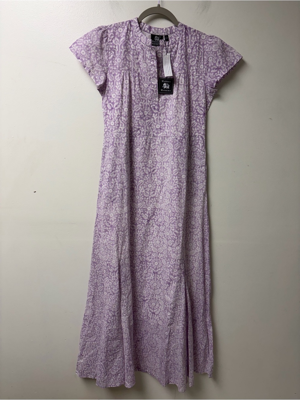 NWT Madison Matthews Folly Midi Dress Lavender Floral Print Size XS